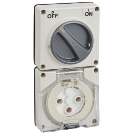 Picture of Switched Wall Outlet Socket 3 Pin 32A PDL Type IP66